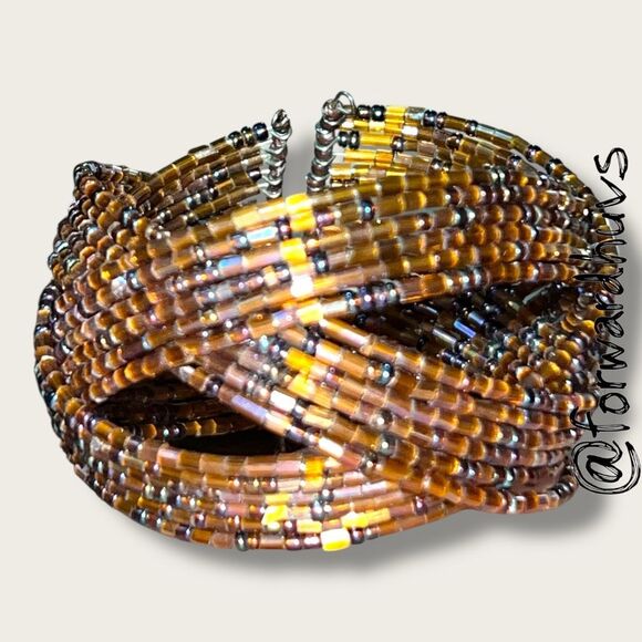 Bundle Sale 3 for $15 | Hand Crafted Natural Tone Seed Bead Cuff Bracelet - Picture 5 of 6